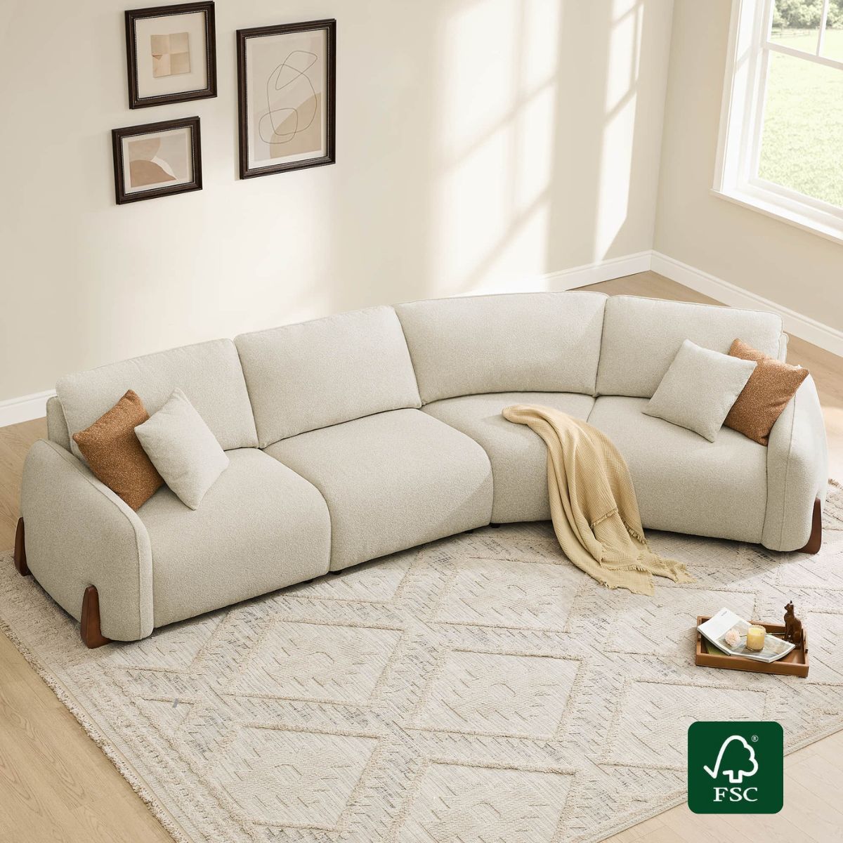 Modular Curved Sofa in Teleri Fabric with Wood Legs