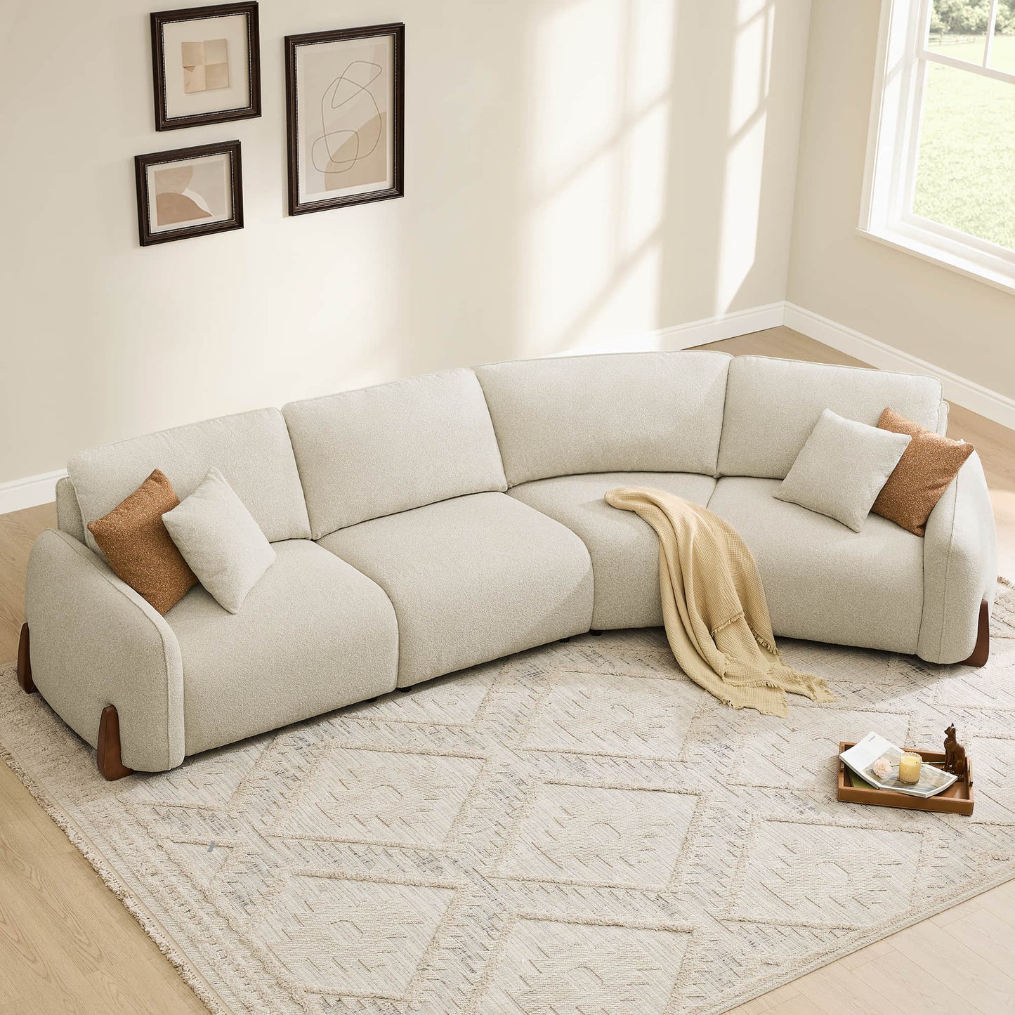 Modular Curved Sofa in Teleri Fabric with Wood Legs