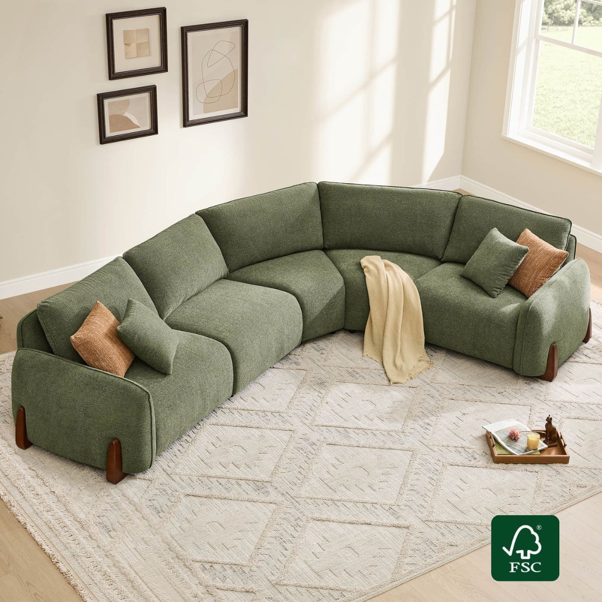 Modular Curved Sofa in Teleri Fabric with Wooden Legs