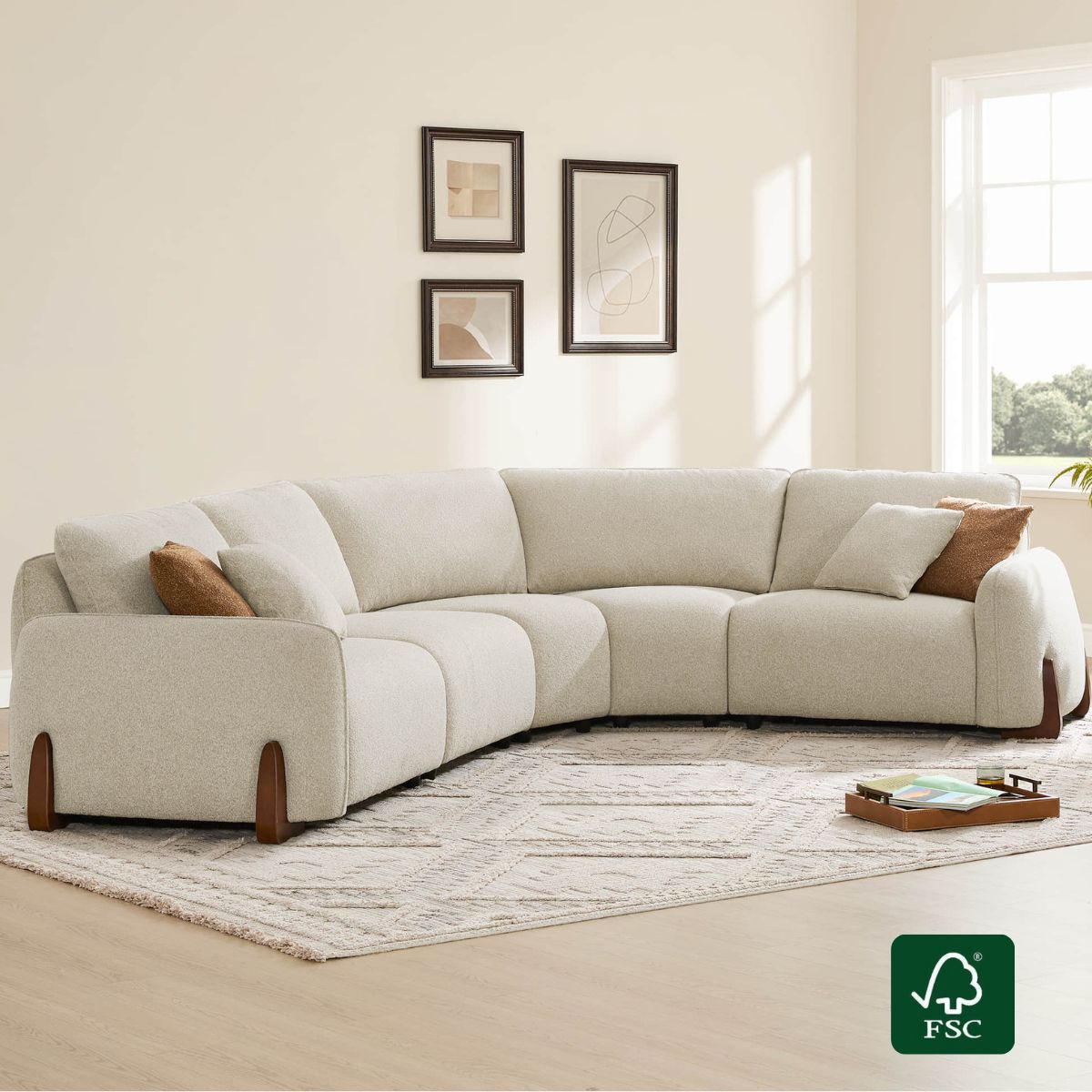 Modular Curved Sofa in Teleri Fabric with Wooden Legs