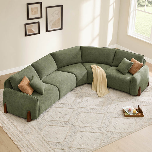 Modular Curved Sofa in Teleri Fabric with Wooden Legs