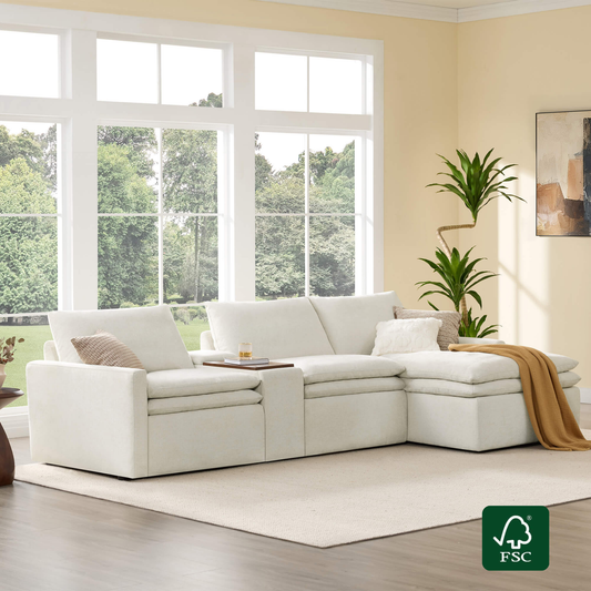 Modular Lay-Flat Reclining Sofa with Chaise in Dark Grey