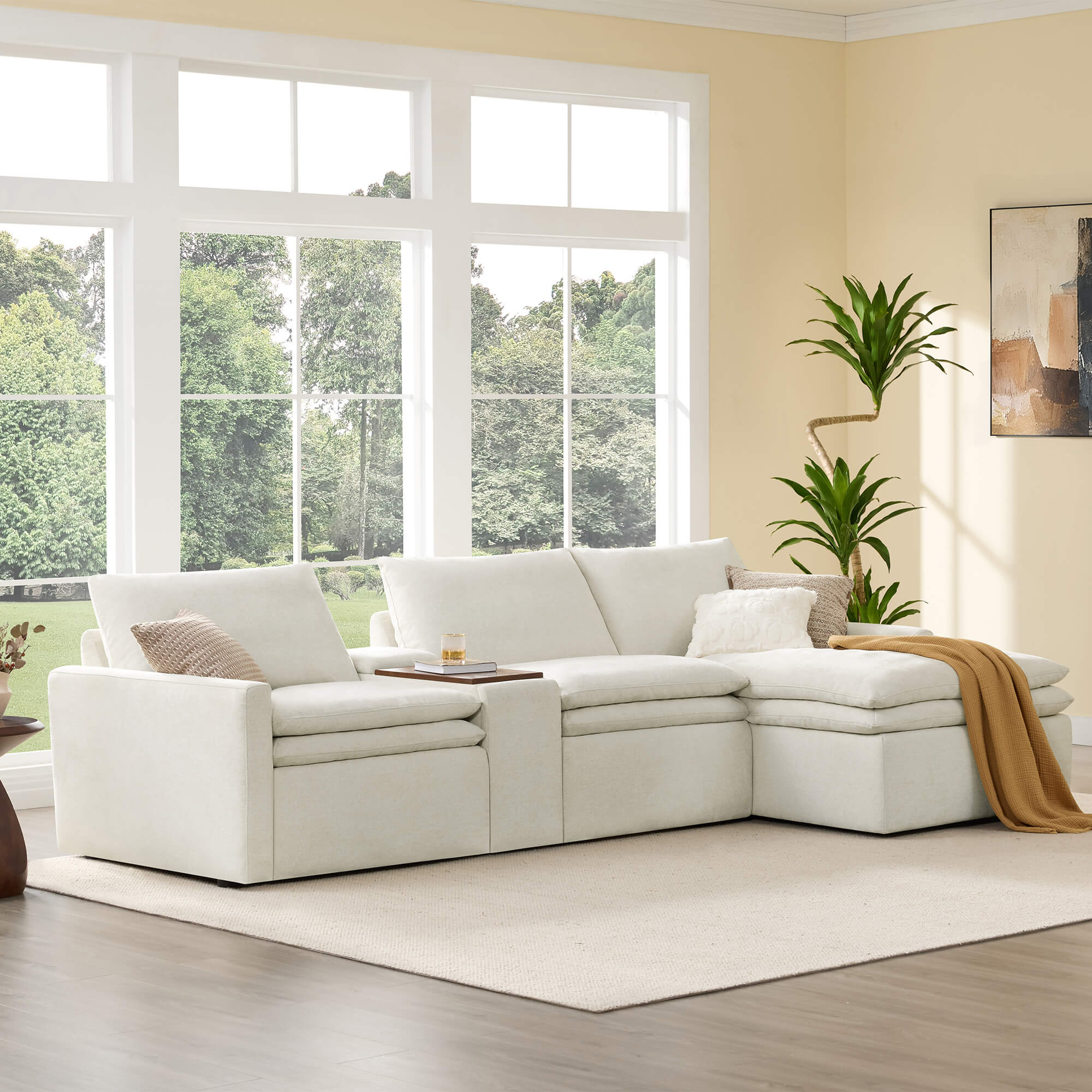 Modular Lay-Flat Reclining Sofa with Chaise in Dark Grey