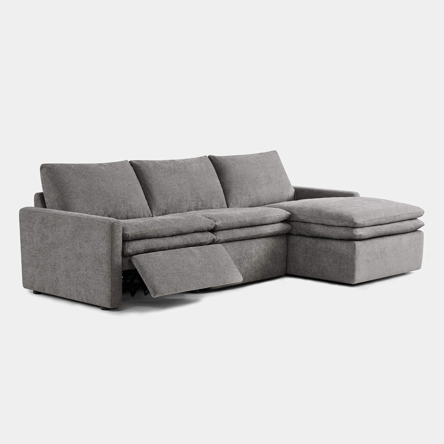 Modular Lay-Flat Reclining Sofa with Chaise in Dark Grey