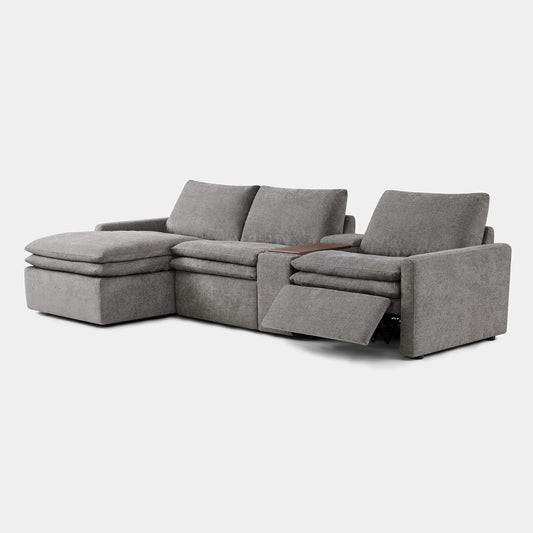 Modular Lay-Flat Reclining Sofa with Chaise in Dark Grey