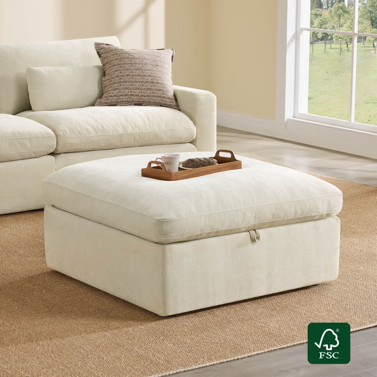 Modular Ottoman in Performance Fabric with Hidden Storage