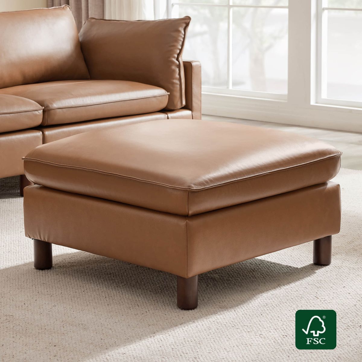 Modular Ottoman with Wooden Legs and Versatile Design