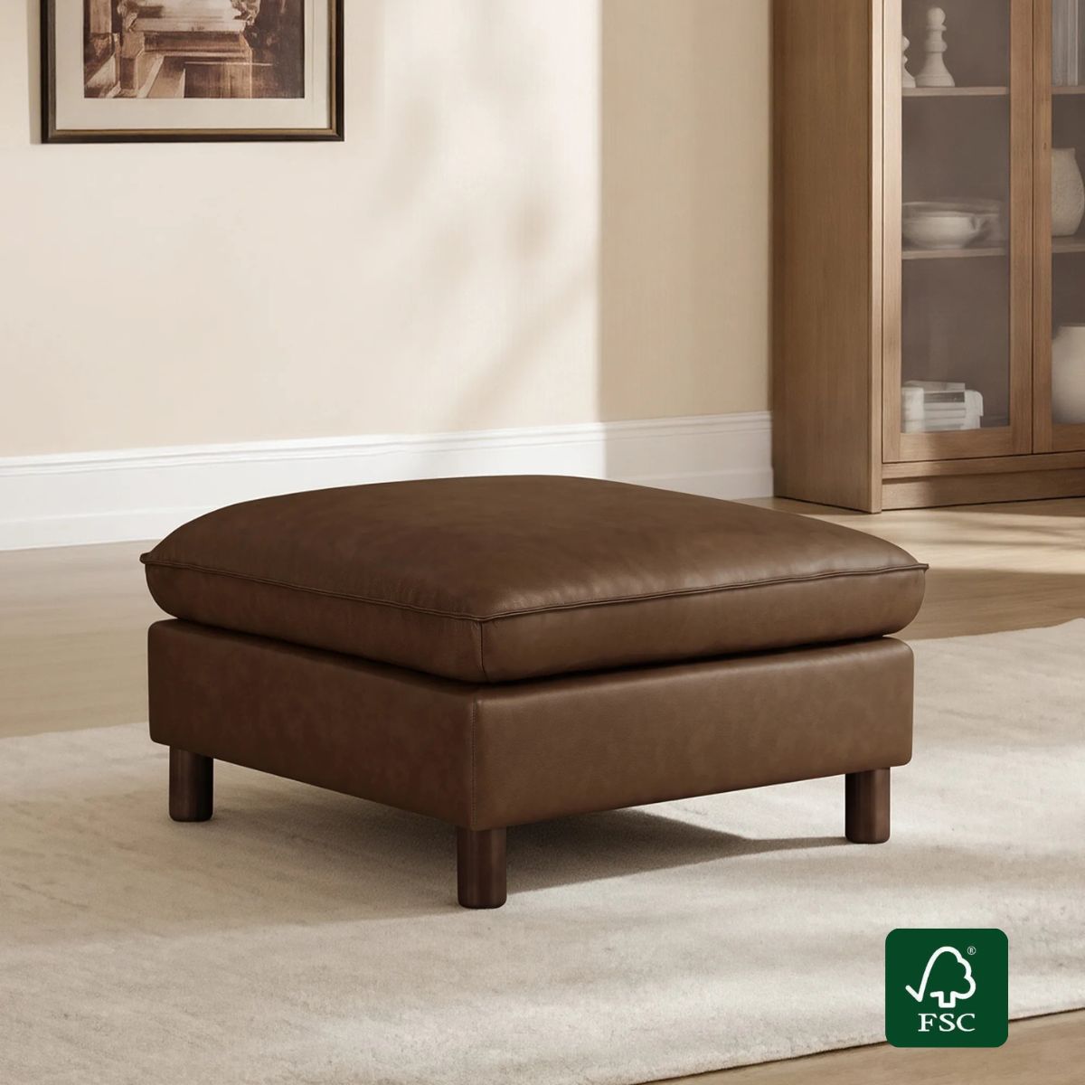 Modular Ottoman with Wooden Legs and Versatile Design