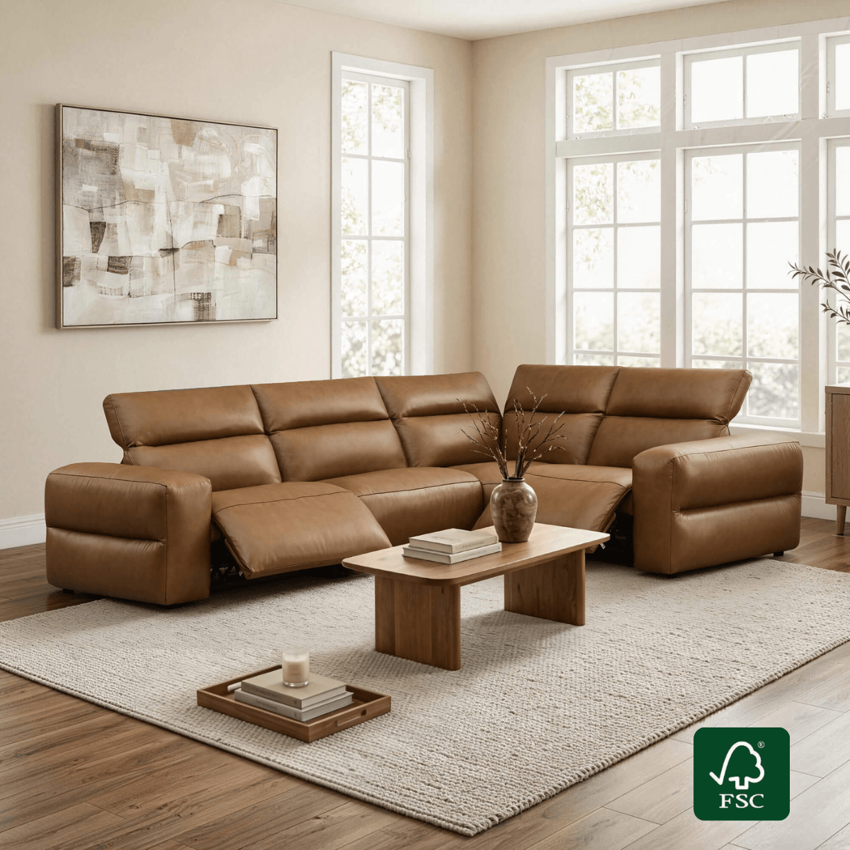 Modular Power Reclining Sofa in Buttery-Soft Fabric, 4-Seater