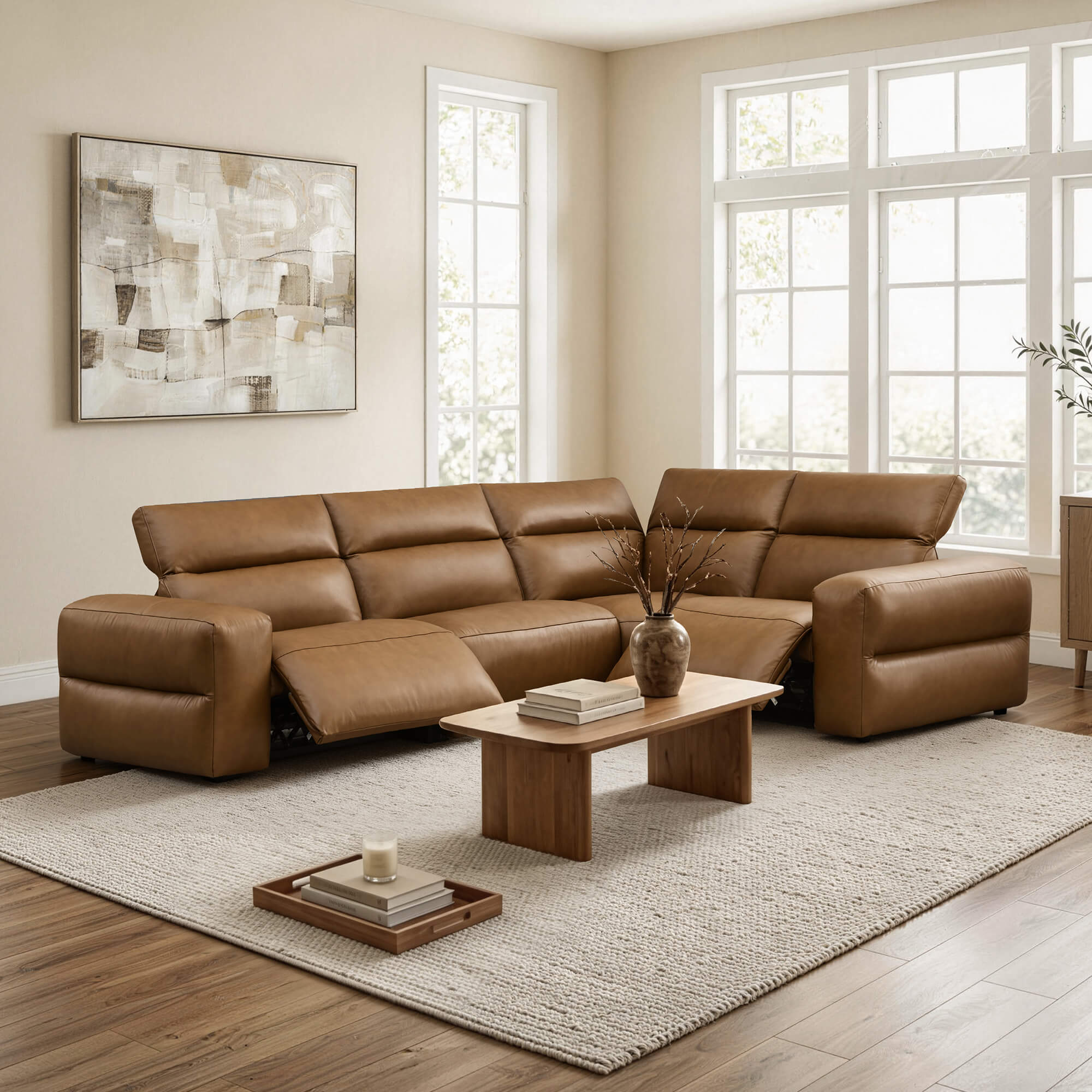 Modular Power Reclining Sofa in Buttery-Soft Fabric, 4-Seater