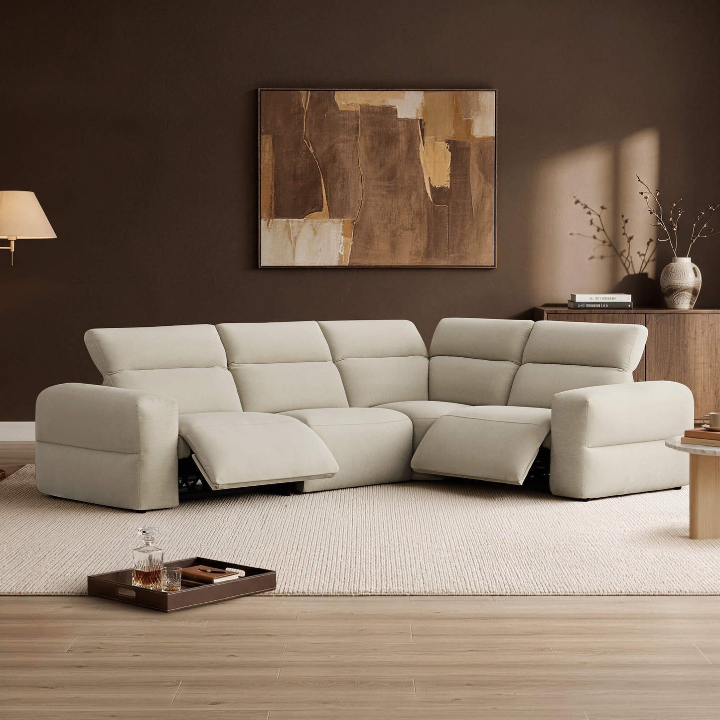 Modular Power Reclining Sofa in Buttery-Soft Fabric, 4-Seater