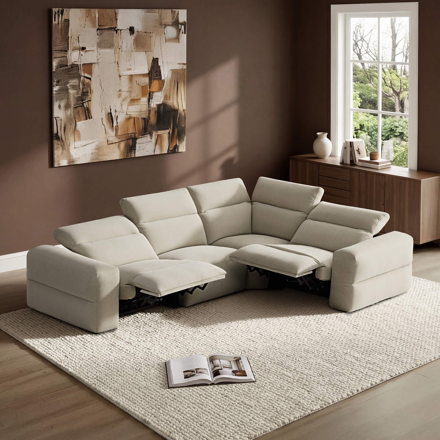 Modular Power Reclining Sofa in Buttery-Soft Fabric, 4-Seater