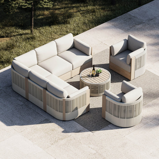 Modular Sectional Set in Acacia Wood with Rope Detailing