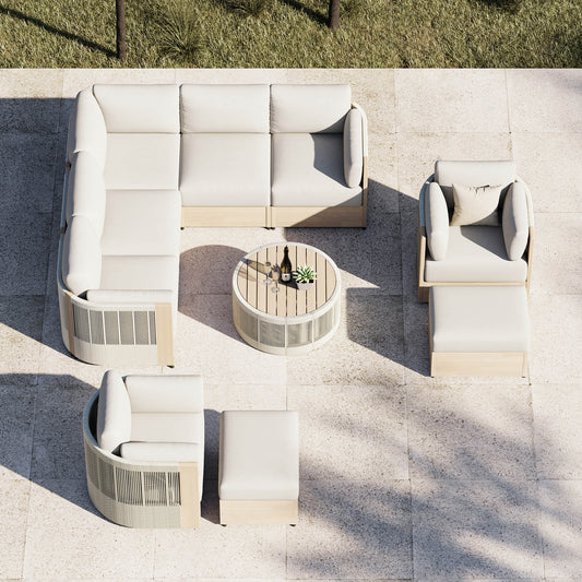 Modular Sectional Set in Acacia Wood with Rope Detailing