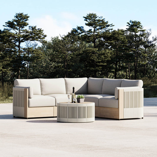 Modular Sectional Set in Acacia Wood with Rope Detailing