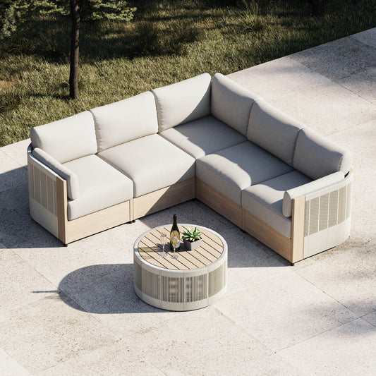 Modular Sectional Set in Acacia Wood with Rope Detailing