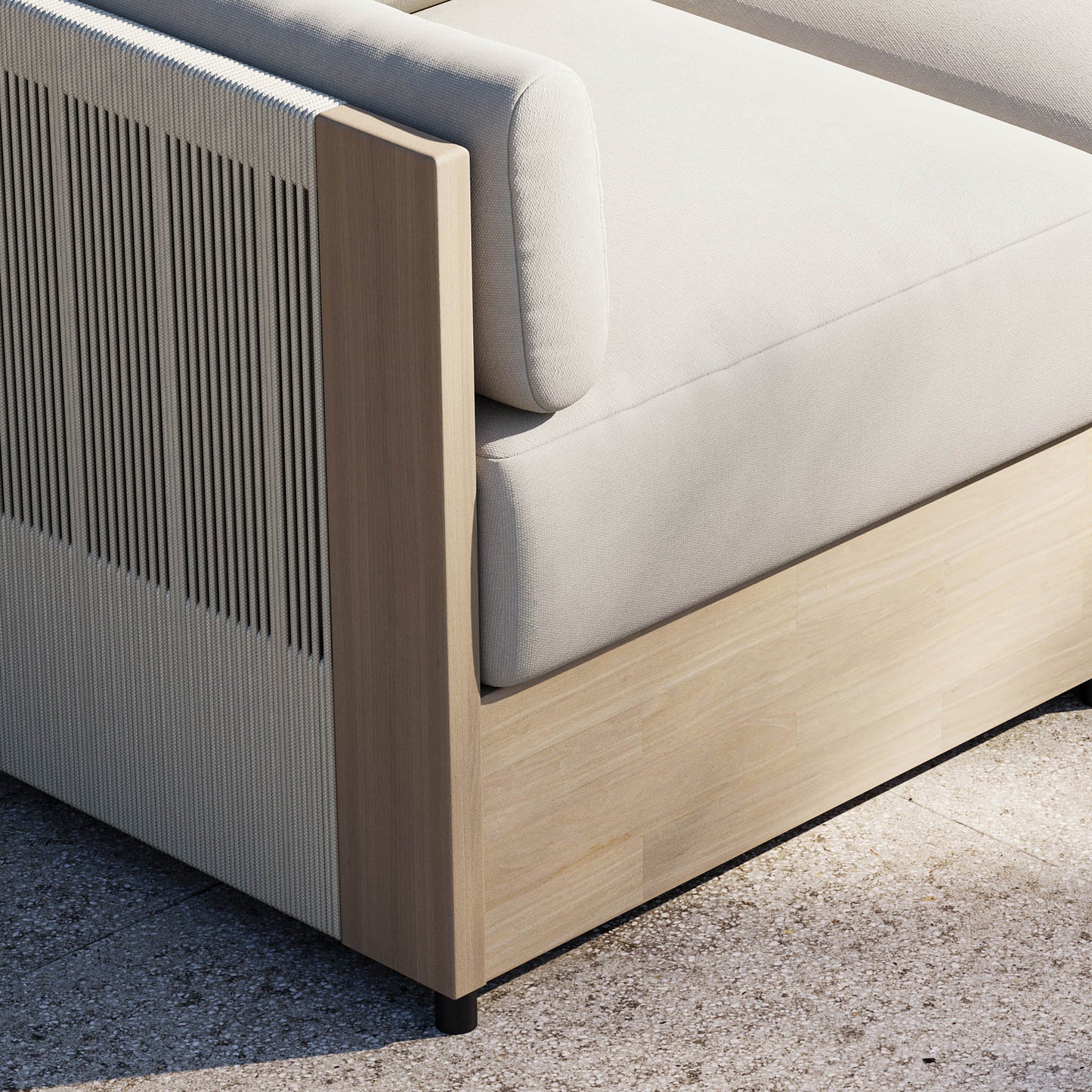Modular Sectional Set in Acacia Wood with Rope Detailing