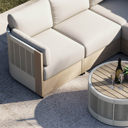 Modular Sectional Set in Acacia Wood with Rope Detailing