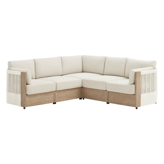 Modular Sectional Set in Acacia Wood with Rope Detailing