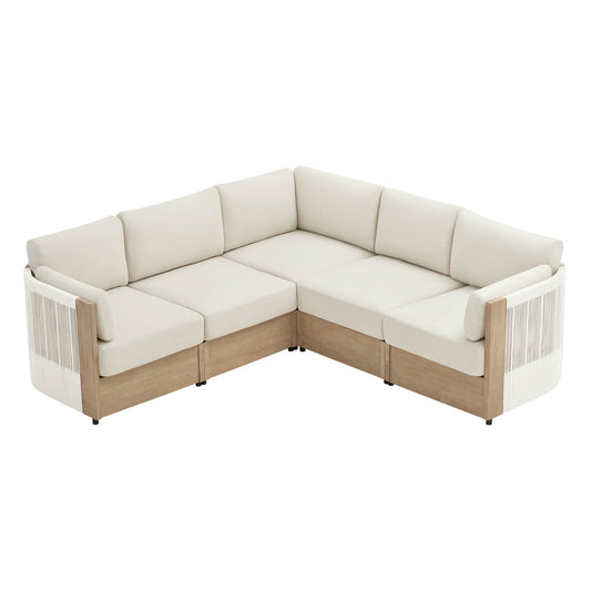 Modular Sectional Set in Acacia Wood with Rope Detailing