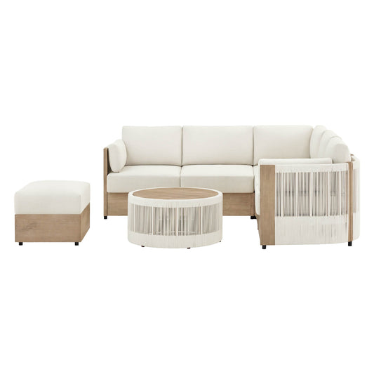 Modular Sectional Set in Acacia Wood with Rope Detailing