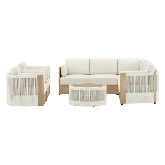Modular Sectional Set in Acacia Wood with Rope Detailing