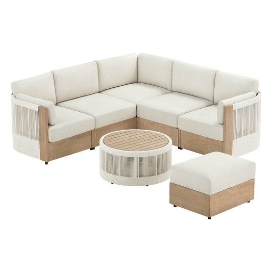 Modular Sectional Set in Acacia Wood with Rope Detailing