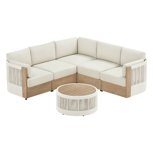 Modular Sectional Set in Acacia Wood with Rope Detailing