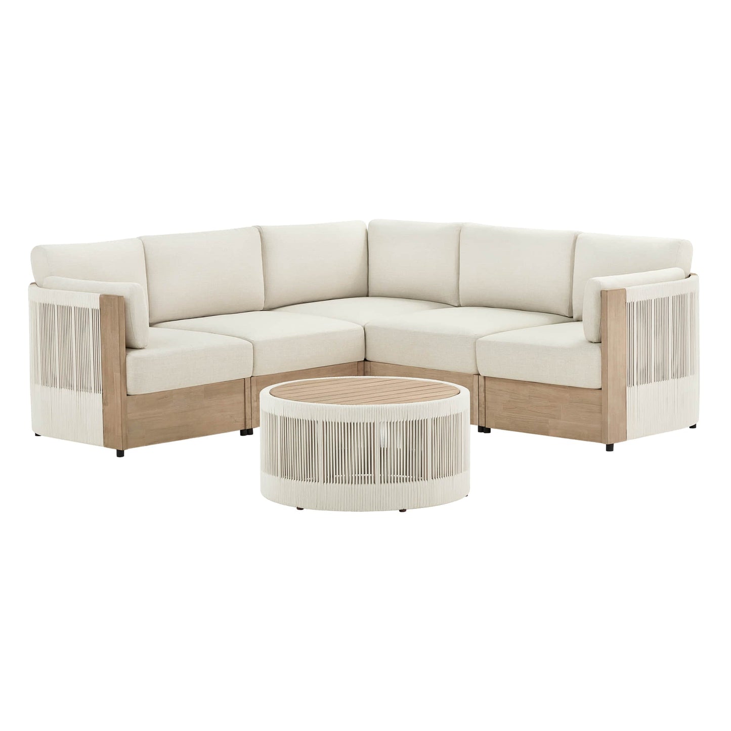 Modular Sectional Set in Acacia Wood with Rope Detailing