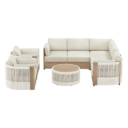 Modular Sectional Set in Acacia Wood with Rope Detailing