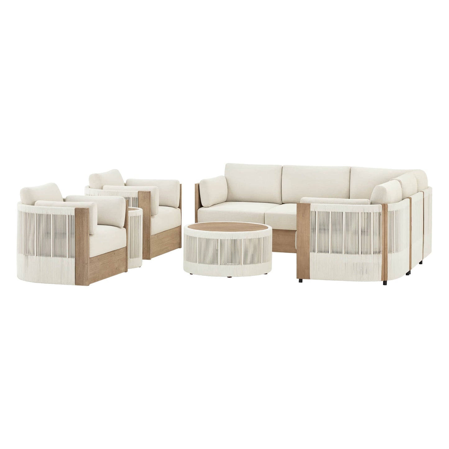 Modular Sectional Set in Acacia Wood with Rope Detailing