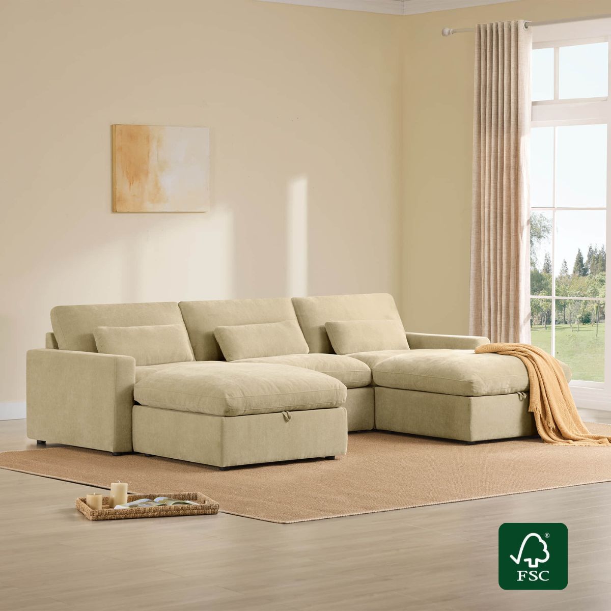 Modular Sectional Sofa in Performance Fabric with Storage Ottoman