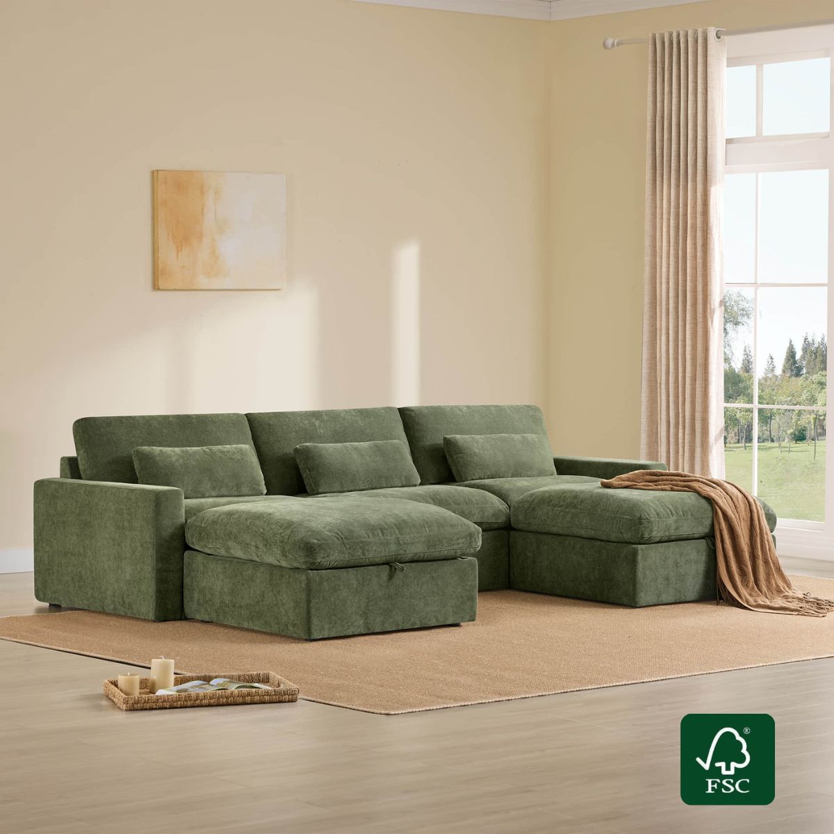 Modular Sectional Sofa in Performance Fabric with Storage Ottoman