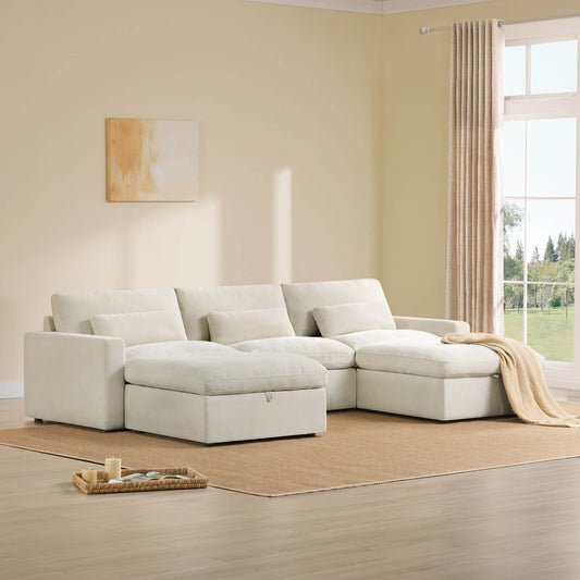 Modular Sectional Sofa in Performance Fabric with Storage Ottoman