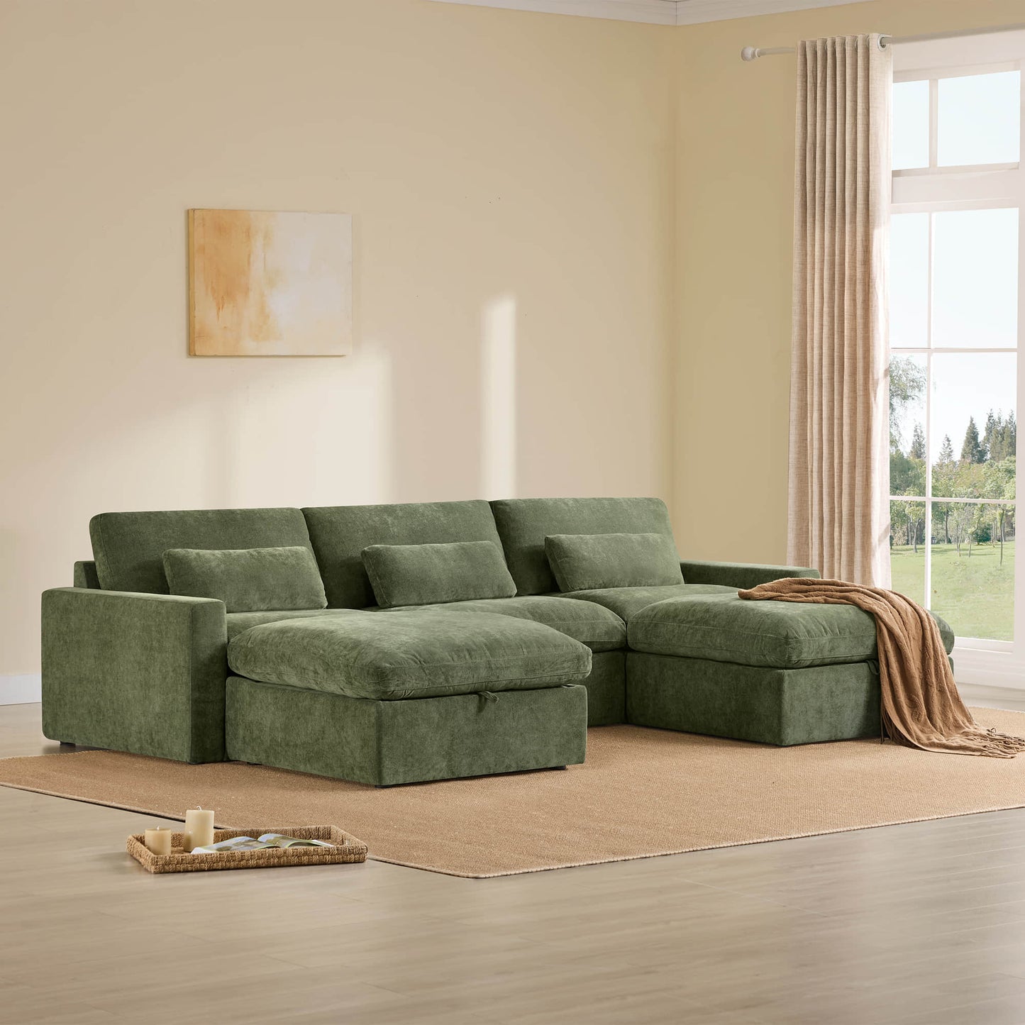 Modular Sectional Sofa in Performance Fabric with Storage Ottoman