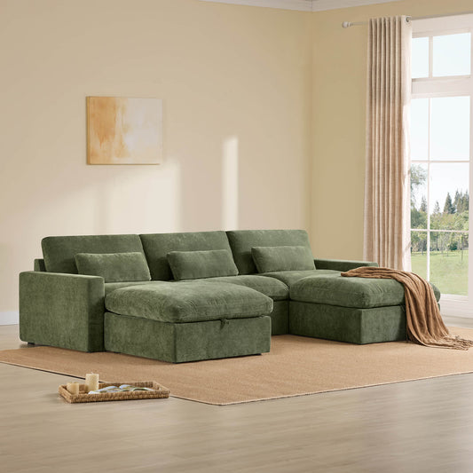Modular Sectional Sofa in Performance Fabric with Storage Ottoman