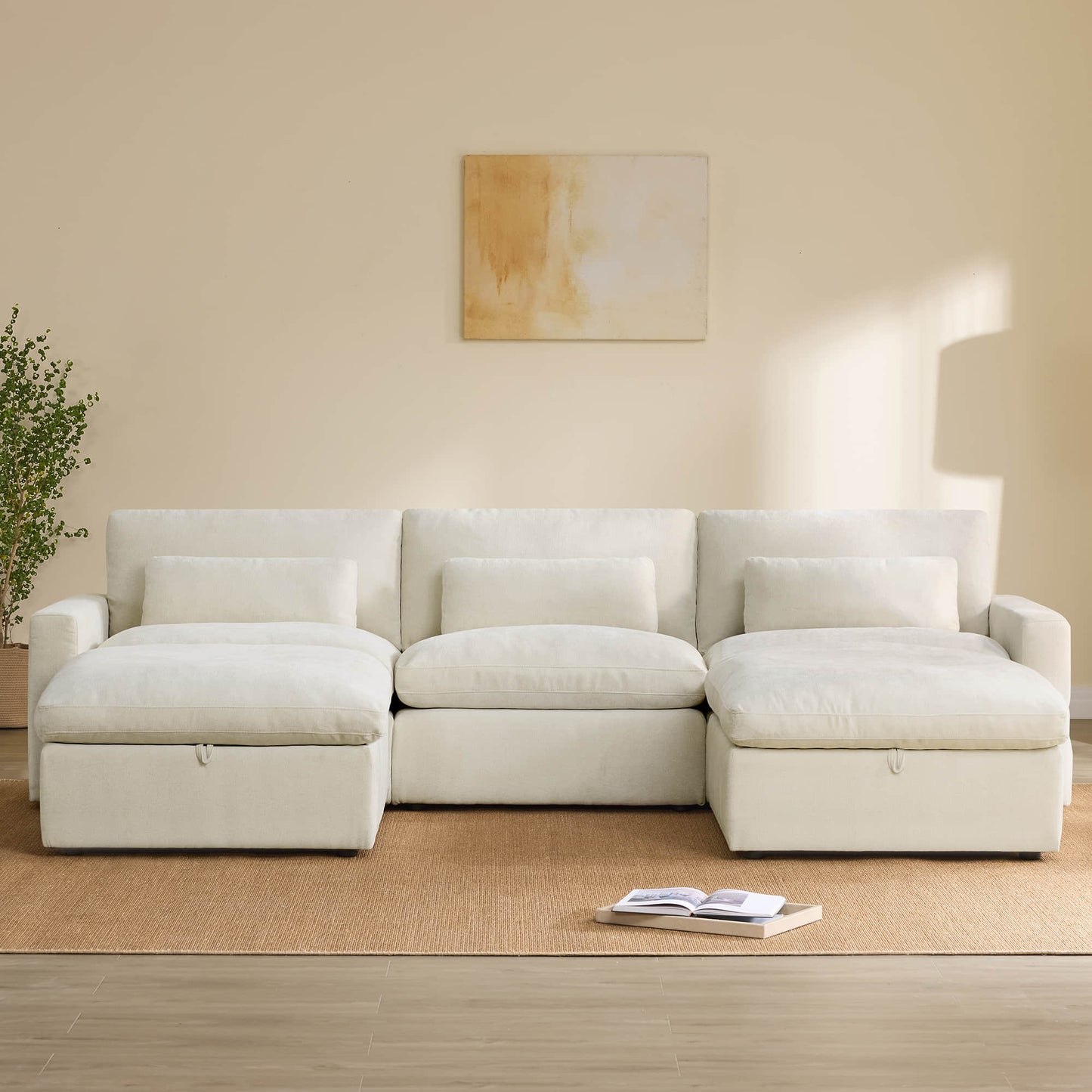 Modular Sectional Sofa in Performance Fabric with Storage Ottoman