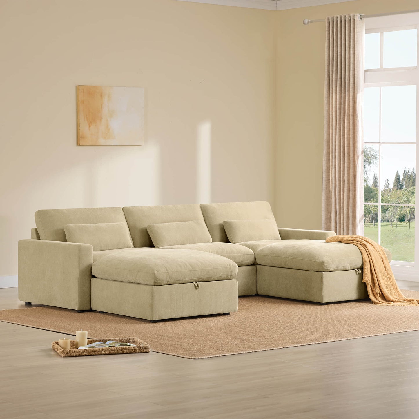 Modular Sectional Sofa in Performance Fabric with Storage Ottoman