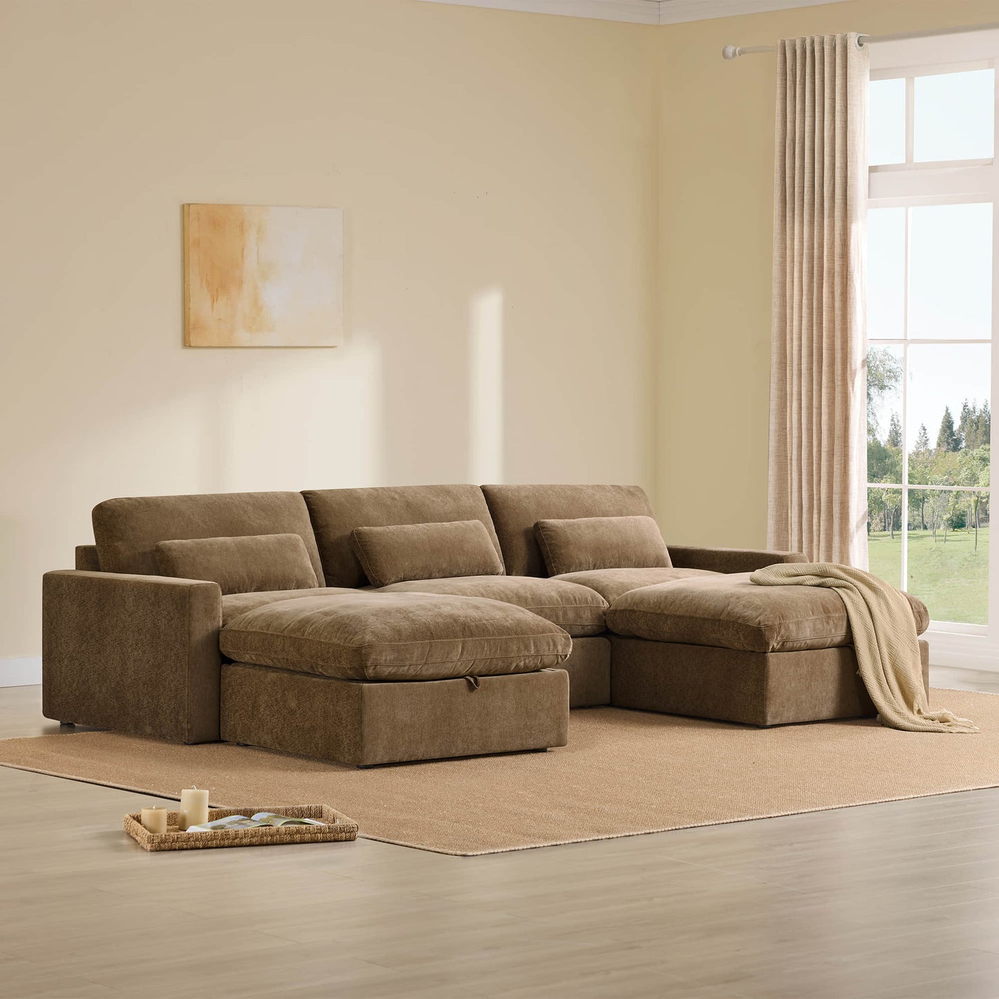 Modular Sectional Sofa in Performance Fabric with Storage Ottoman