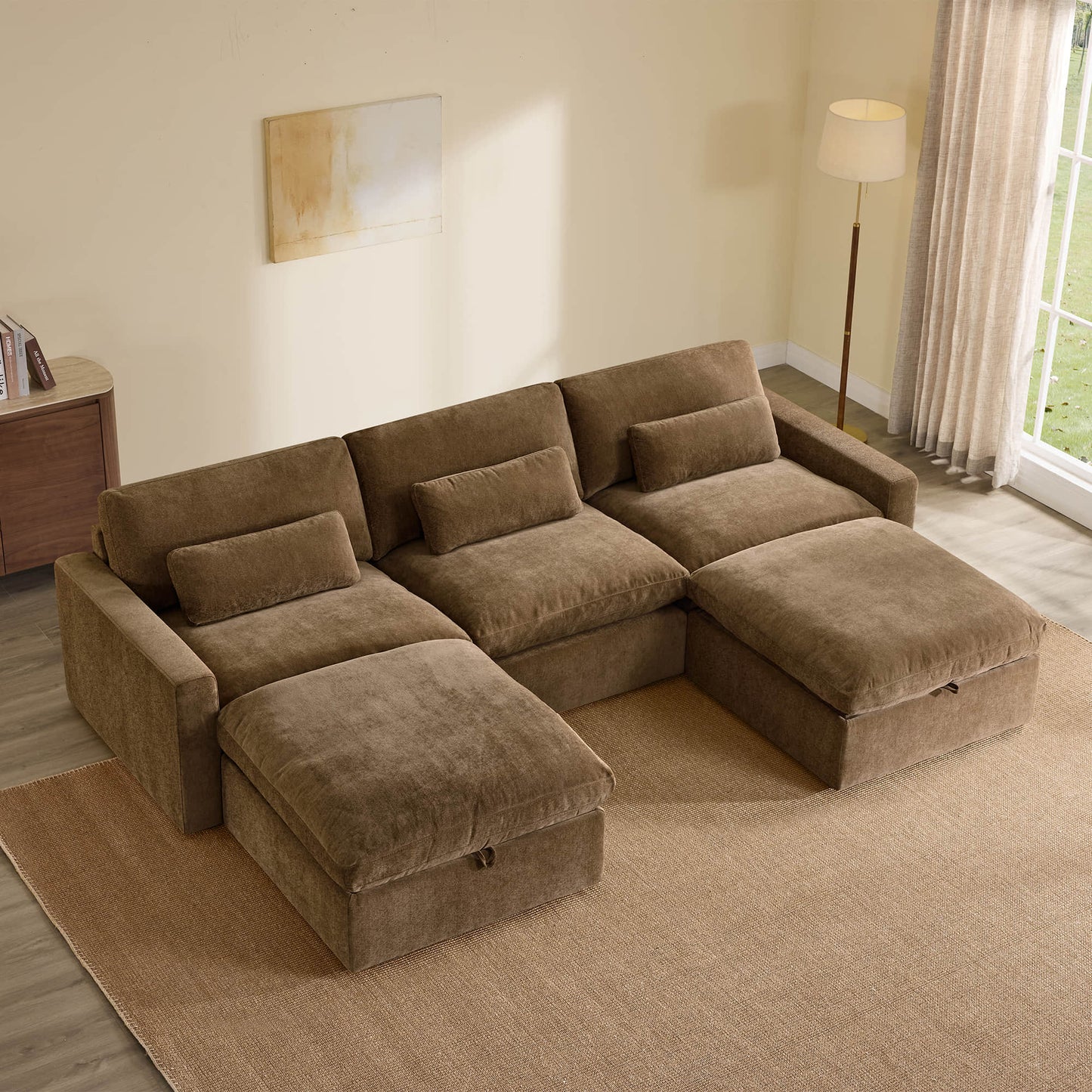 Modular Sectional Sofa in Performance Fabric with Storage Ottoman