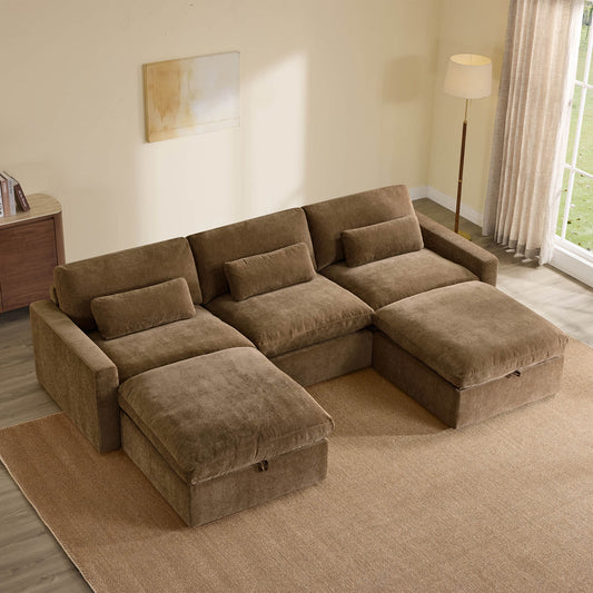 Modular Sectional Sofa in Performance Fabric with Storage Ottoman