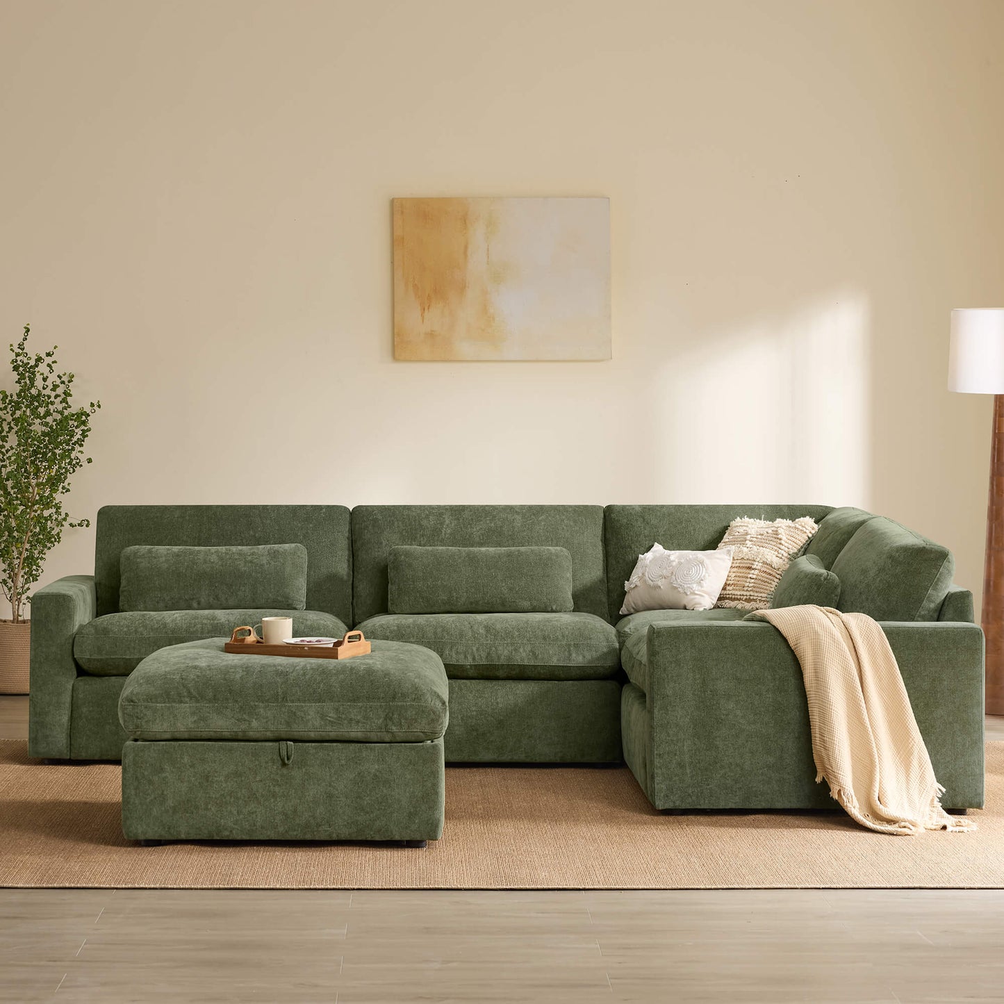 Modular Sectional Sofa in Performance Fabric with Storage Ottoman