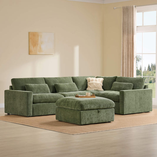 Modular Sectional Sofa in Performance Fabric with Storage Ottoman