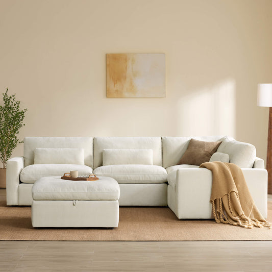Modular Sectional Sofa in Performance Fabric with Storage Ottoman