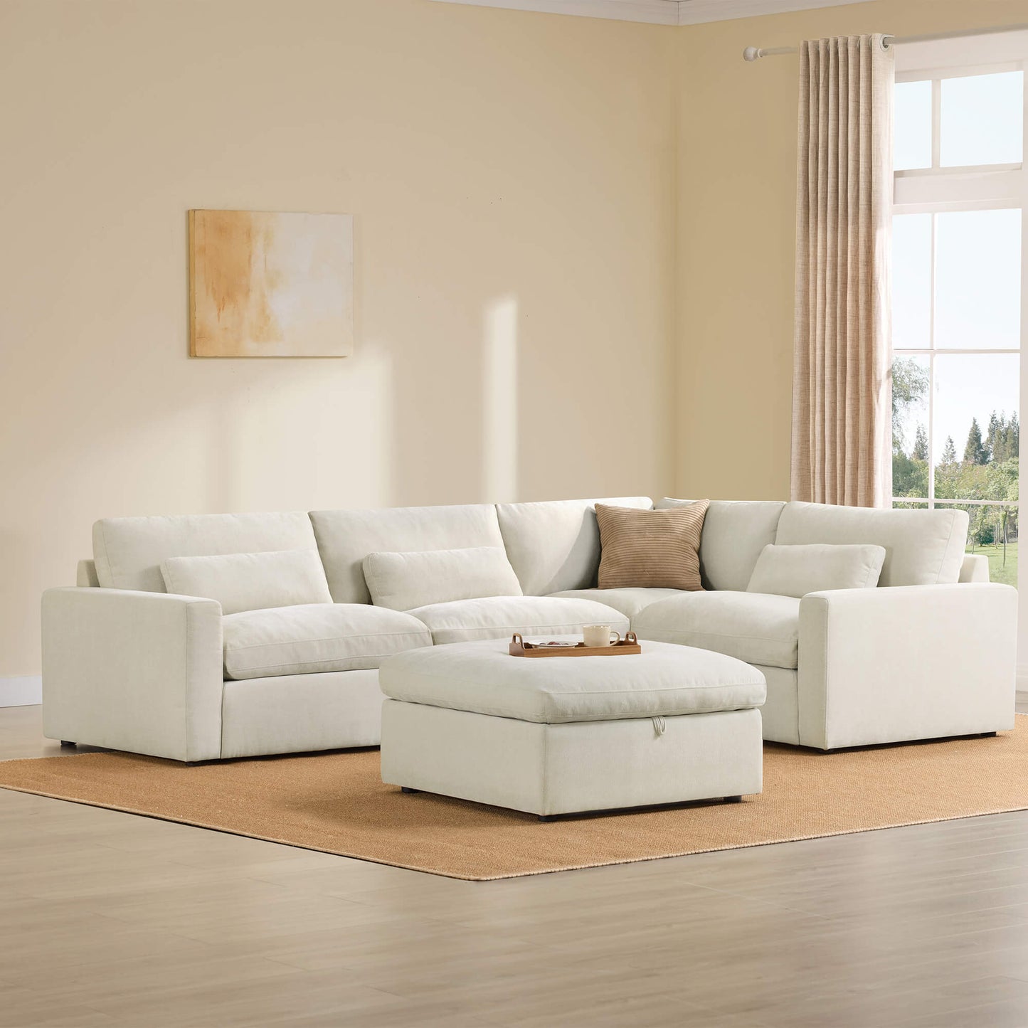 Modular Sectional Sofa in Performance Fabric with Storage Ottoman