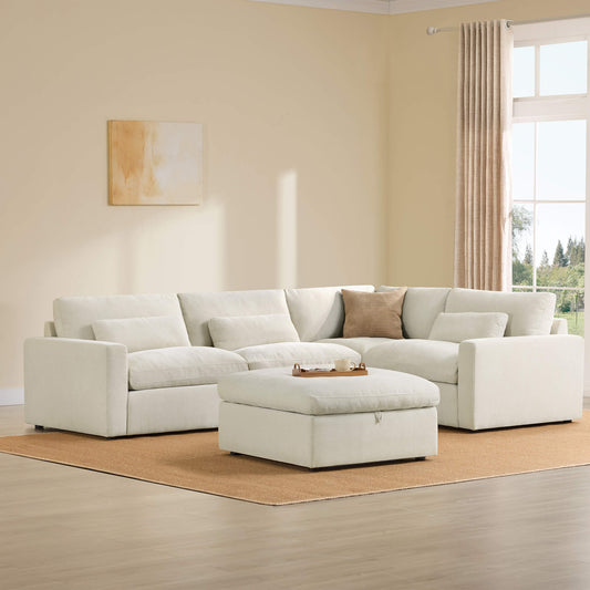 Modular Sectional Sofa in Performance Fabric with Storage Ottoman