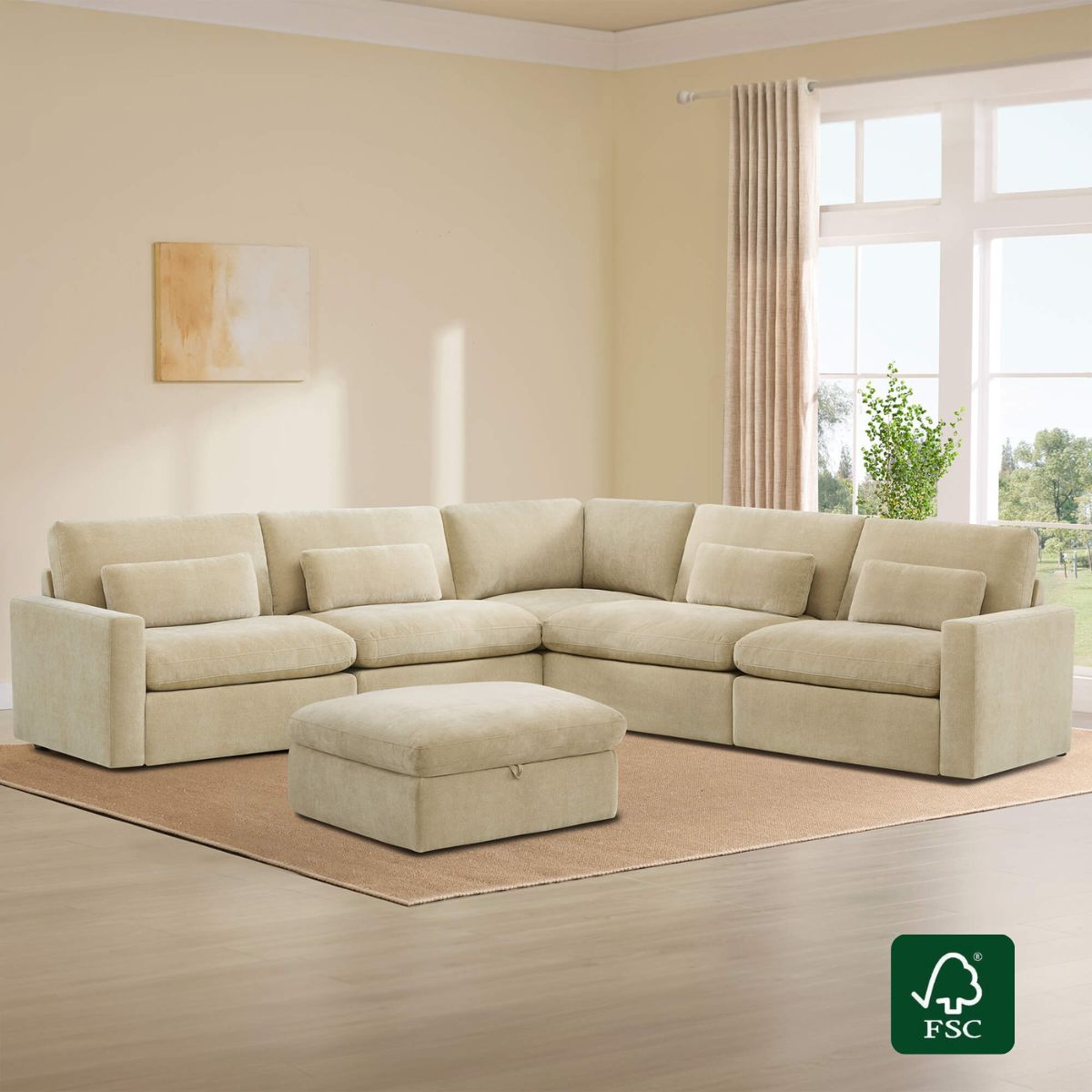 Modular Sectional Sofa in Performance Fabric with Storage Ottoman