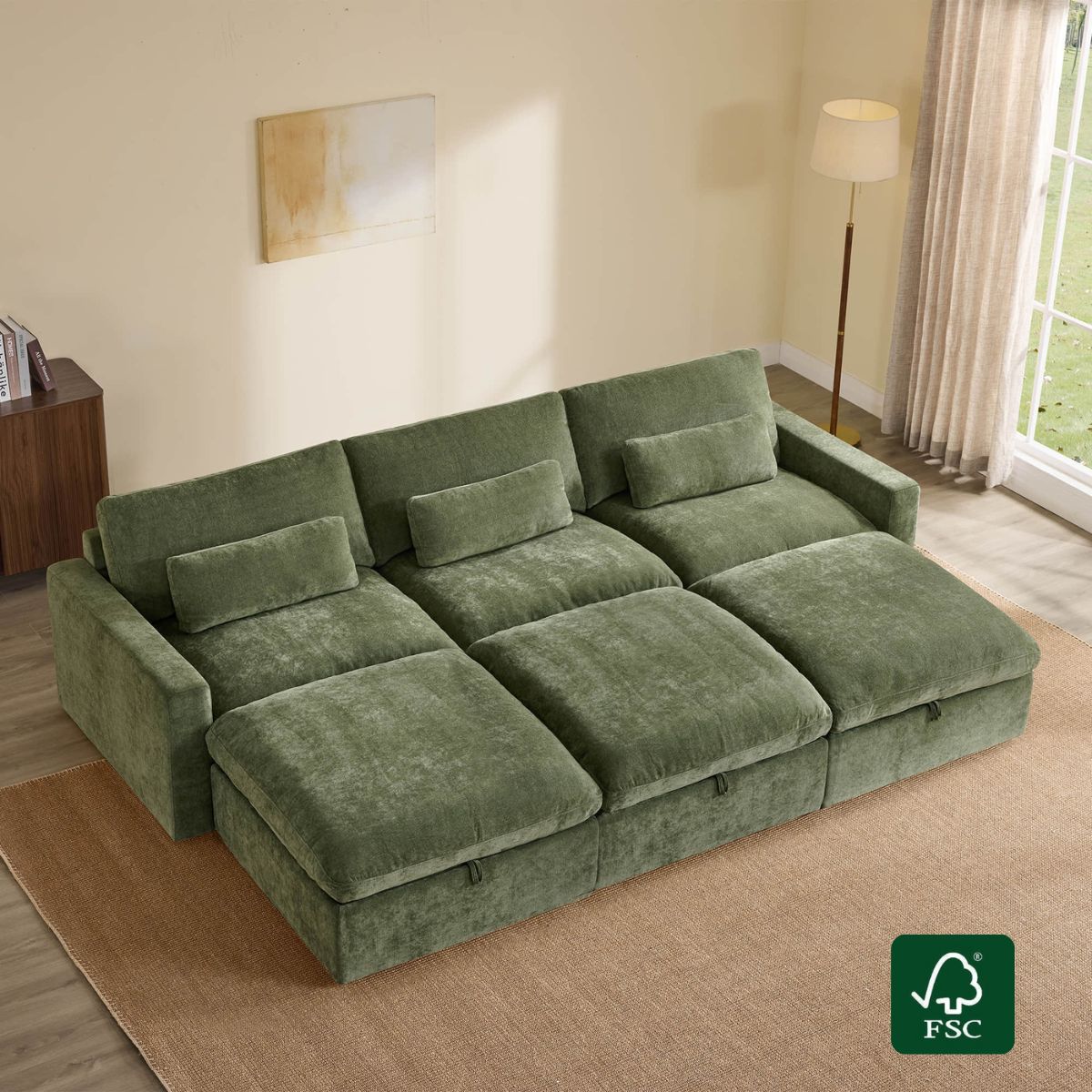 Modular Sectional Sofa in Performance Fabric with Storage Ottoman