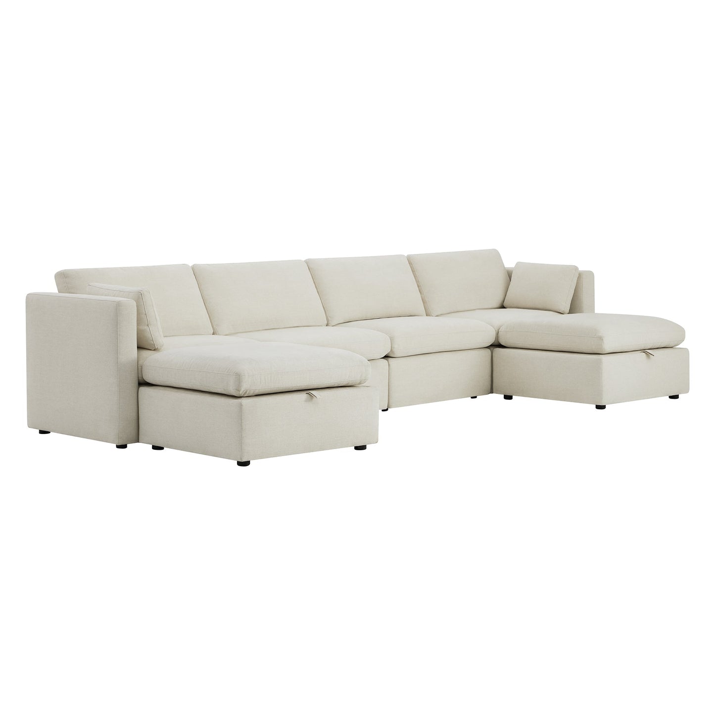 Modular Sofa Chaise in Grey with Storage Ottomans