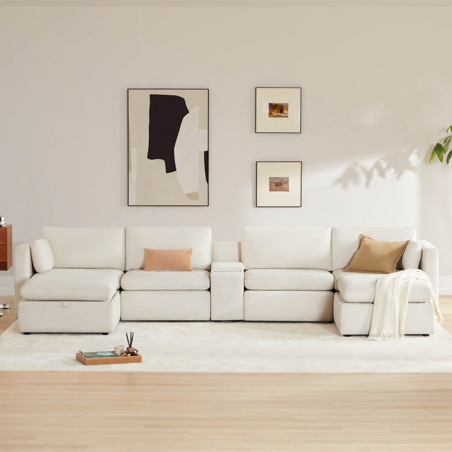 Modular Sofa Chaise in Grey with Storage Ottomans